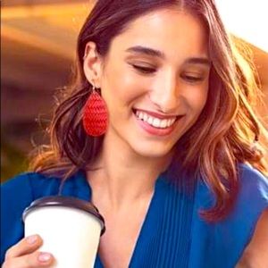 Leather earrings red tone